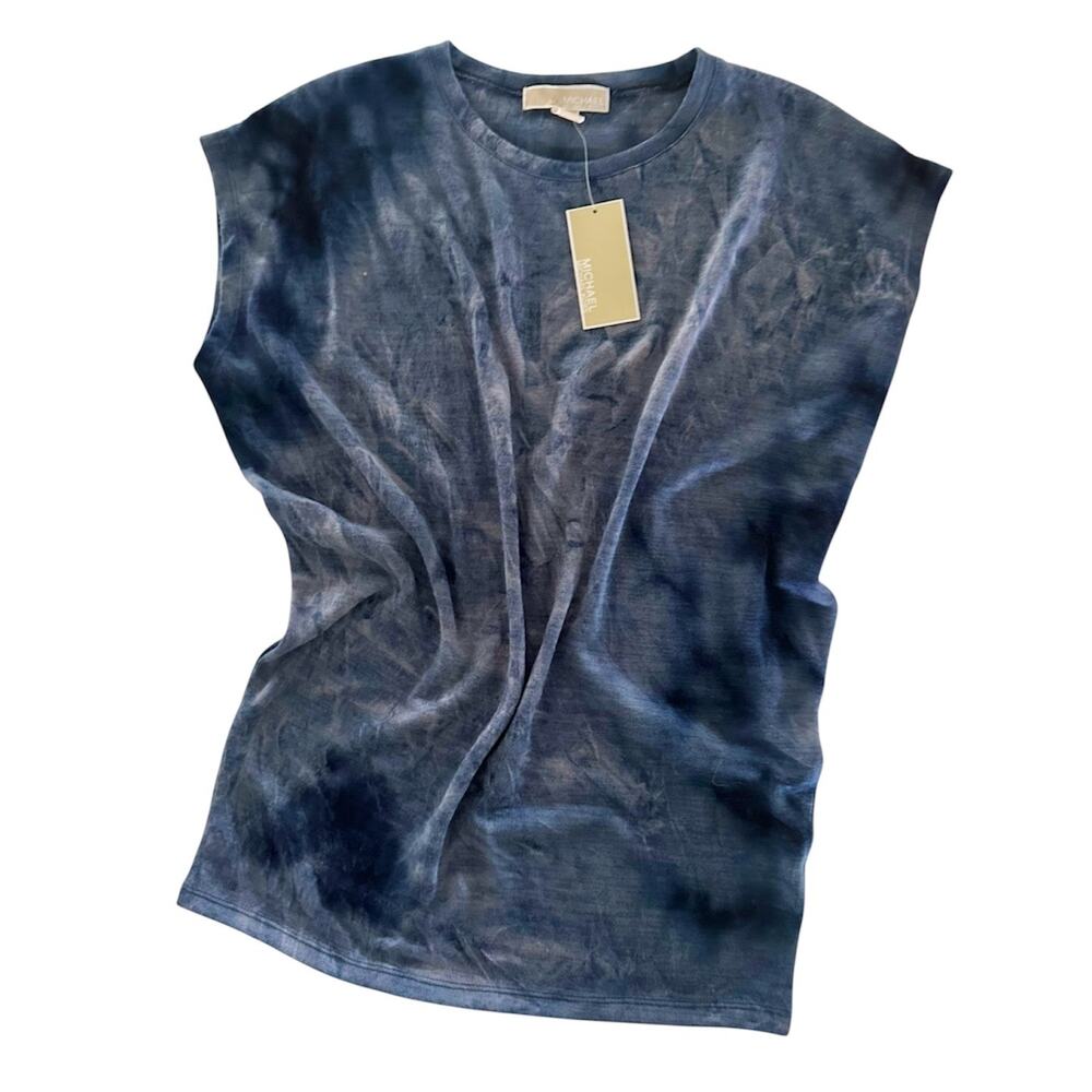 Michael Kors Blue tie dye blouse M sleeveless top comfort summer tank long soft